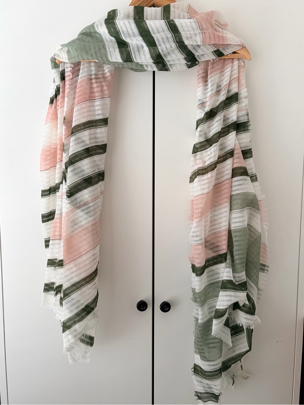 Lightweight Striped Scarf in Pink, Green & White
